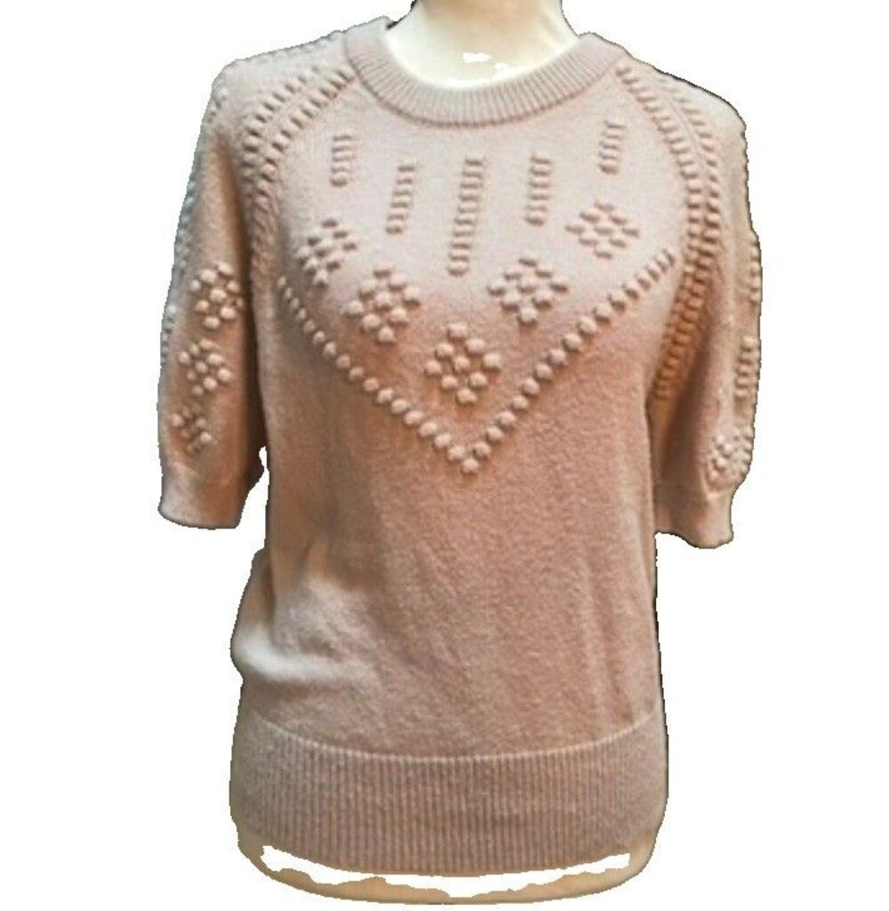 Philosophy Textured Bobble Knit Short Sleeve Sweater Blush Beige Coquette Medium